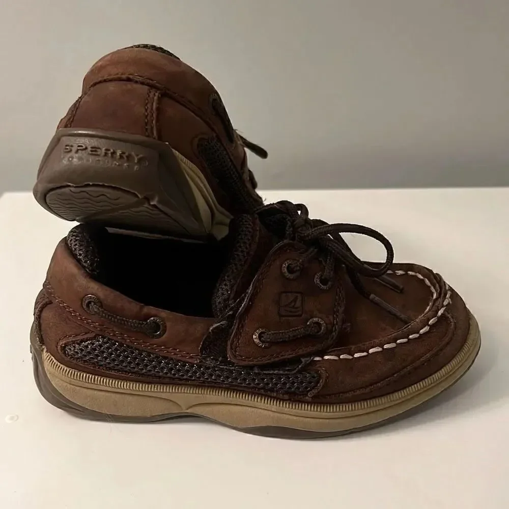 Sperry Top Sider Boy's Brown Leather Lanyard Boat Shoes Size 10